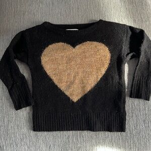 Crewcuts Black Wool Sweater with Gold Metallic Heart
